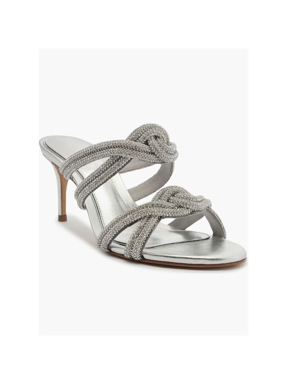 Schutz Women's Silver Jocelyn Mule Sandal with Crystal Embellishments 39.5